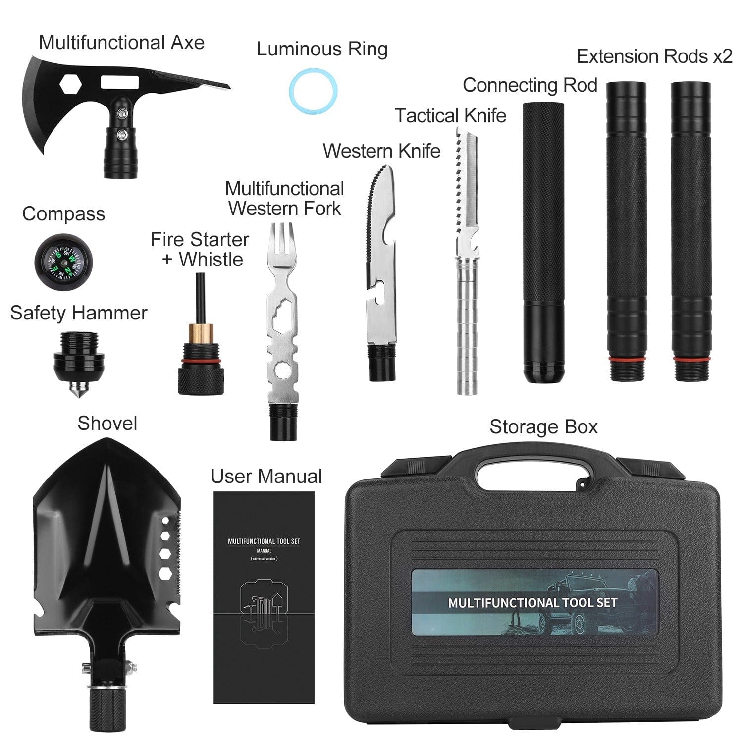 Ultimate Multifunctional Shovel Axe Set for Camping and Survival - Emergency Survival Gear With Extension Handles - Premium Tools from Prepared Bee - Just $56.83! Shop now at Prepared Bee