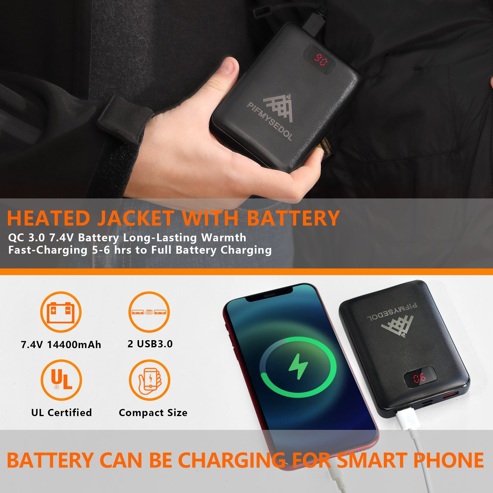 Men's Heated Jacket For Outdoor Sports, Skiing, Hiking - Machine Washable Jacket In Black - Premium Heated Jacket from PIFMYSEDOL - Just $105.28! Shop now at Prepared Bee