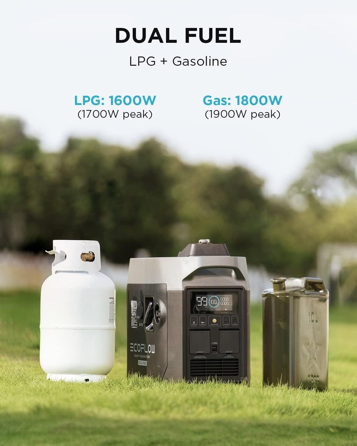 EcoFlow Dual Fuel Portable Smart Generator - 1800W Smart Quiet Power, LPG/Gasoline, Ideal for Home Backup & Outdoor Camping - Premium Portable Solar Power Generators from EcoFLow - Just $1399! Shop now at Prepared Bee