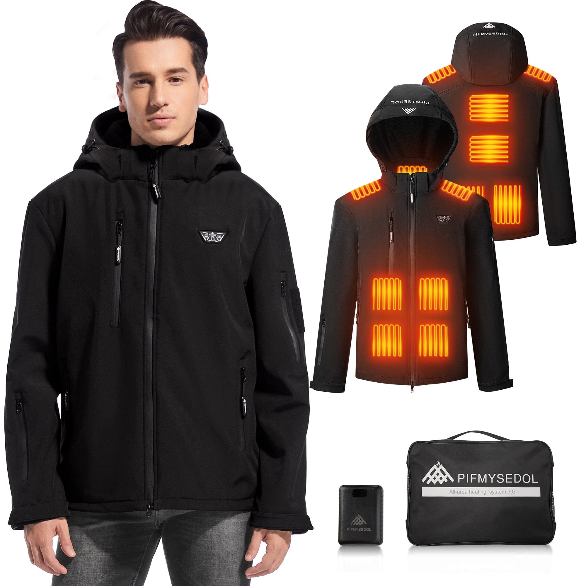 Men's Heated Jacket For Outdoor Sports, Skiing, Hiking - Machine Washable Jacket In Black - Premium Heated Jacket from PIFMYSEDOL - Just $105.28! Shop now at Prepared Bee