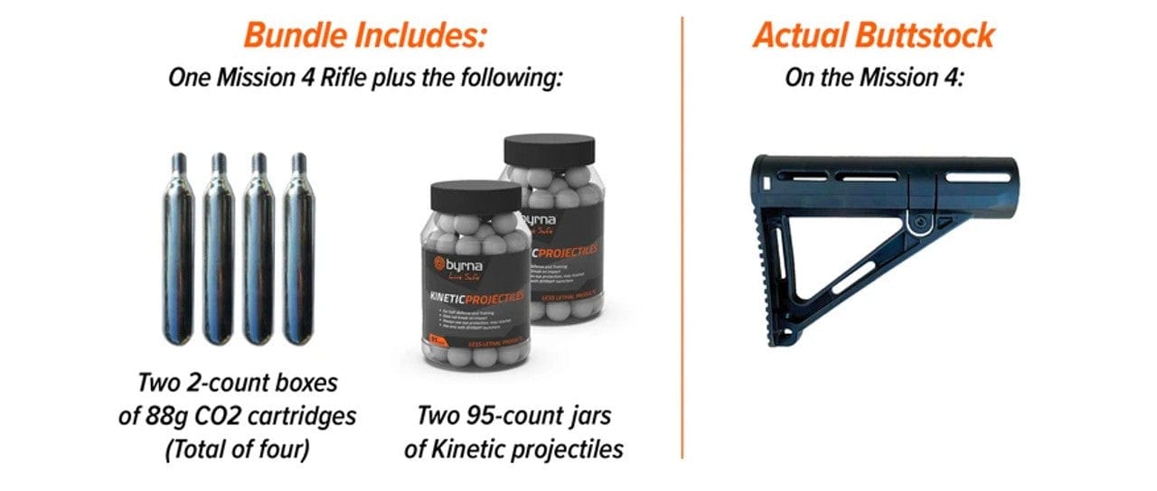 Byrna Mission 4 launcher Bundle with CO2 adapter + CO2 stock and Byrna Kinetic Projectiles - Premium Non-Lethal Self-Defense from Byrna Technologies - Just $899.99! Shop now at Prepared Bee