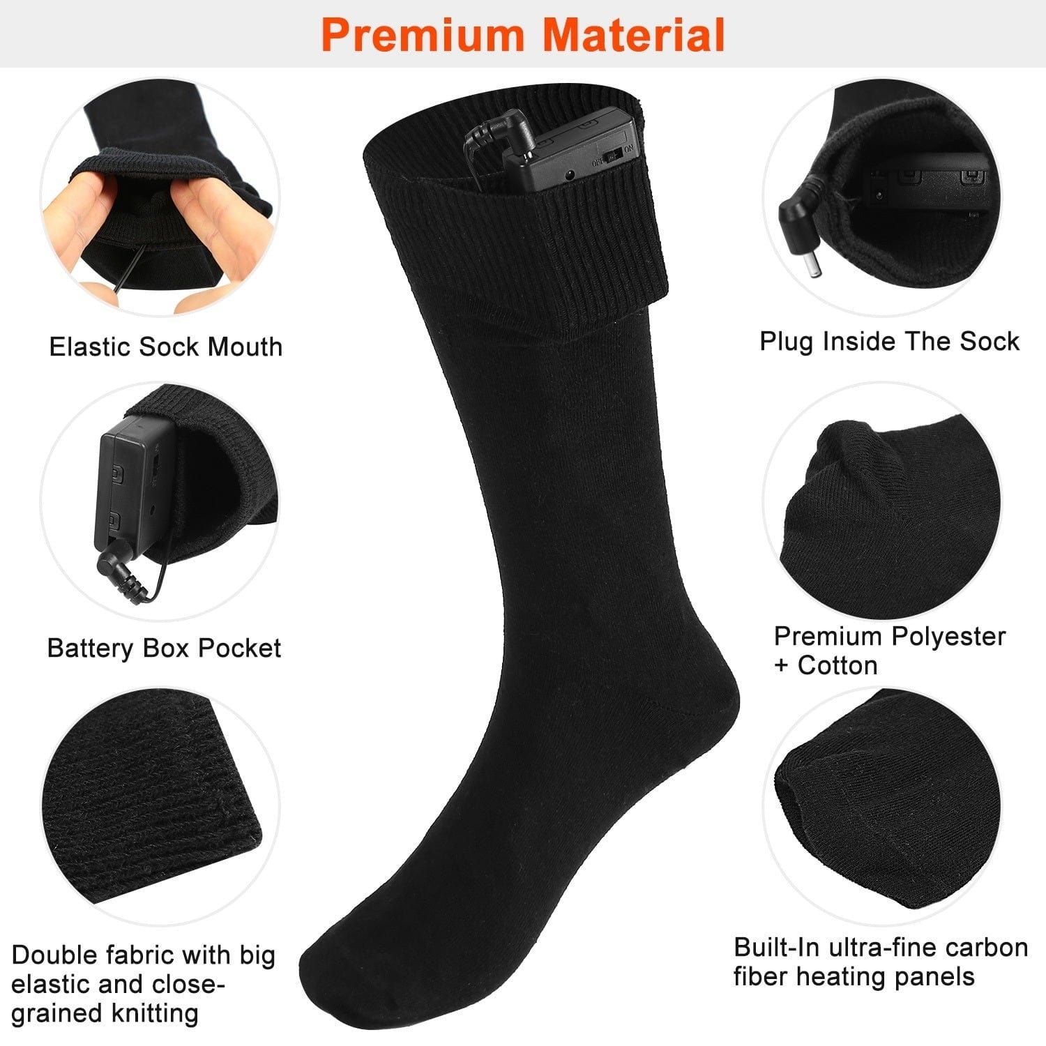 Unisex Electric Heated Socks Winter Warm Thermal Socks - Black