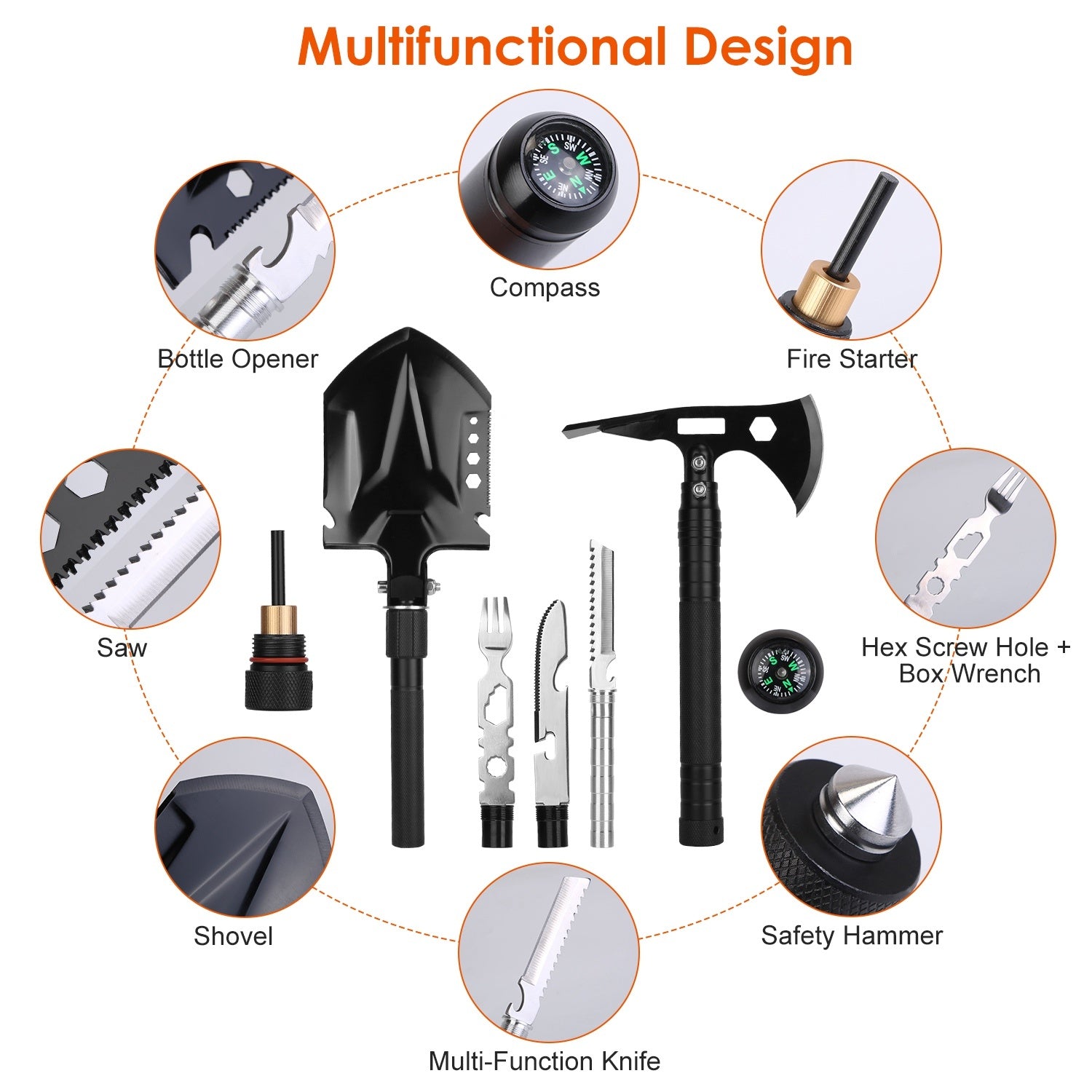 Ultimate Multifunctional Shovel Axe Set for Camping and Survival - Emergency Survival Gear With Extension Handles - Premium Tools from Prepared Bee - Just $56.83! Shop now at Prepared Bee