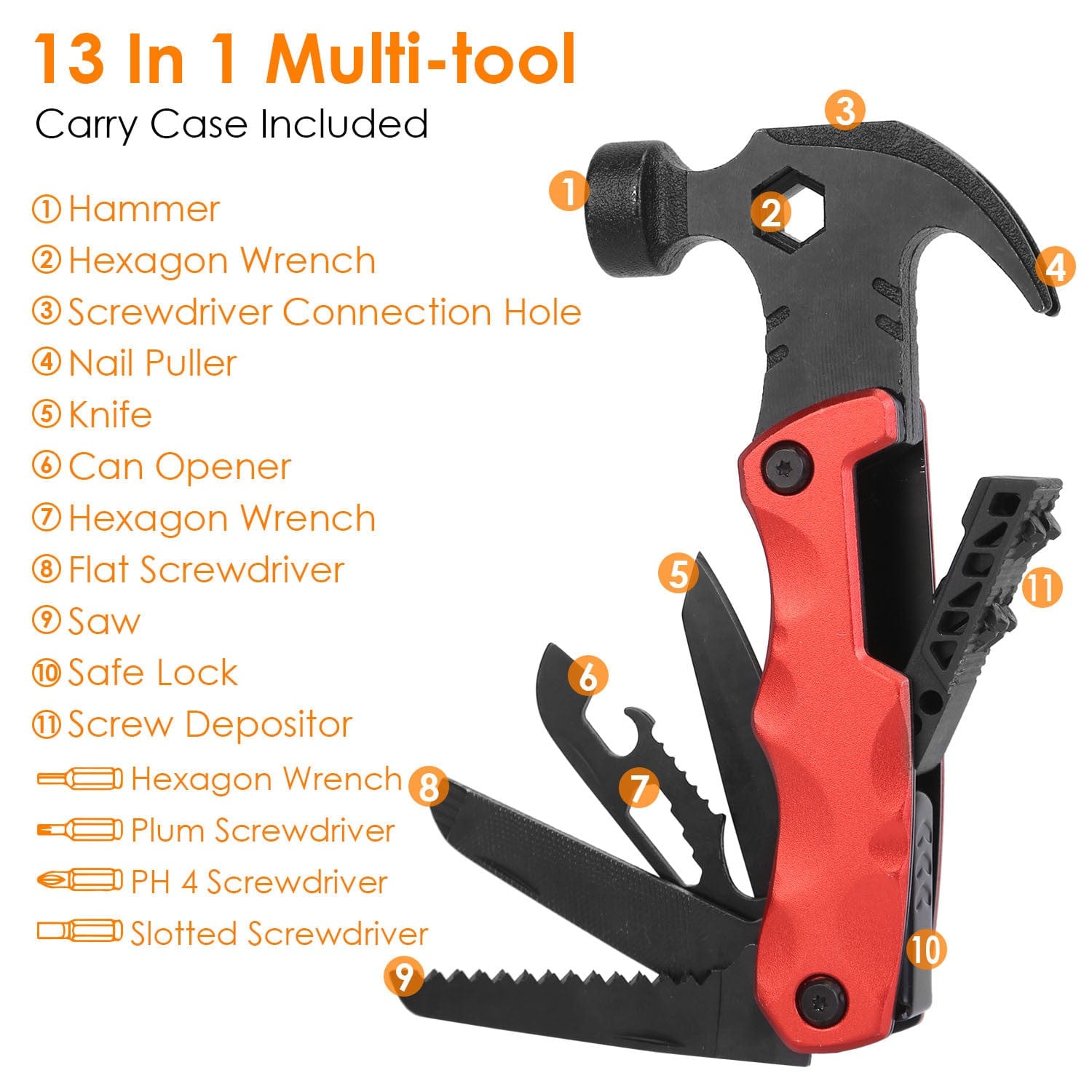 13 In 1 Multi-tool Hammer - Ultimate Outdoor Camping Survival Tools - Premium Tools from Prepared Bee - Just $20.95! Shop now at Prepared Bee