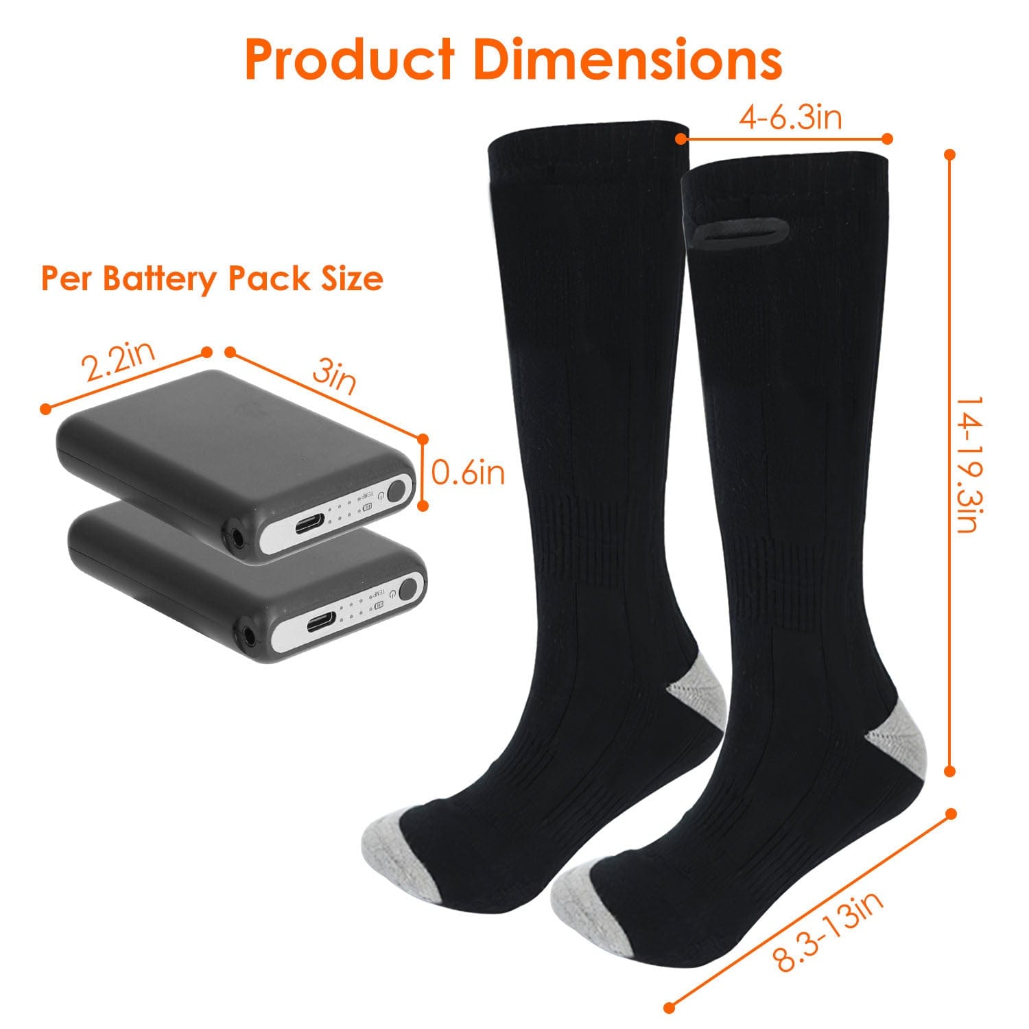 Electric Heated Socks For Men Women - Rechargeable Battery Feet Warmer - Machine Washable - Black