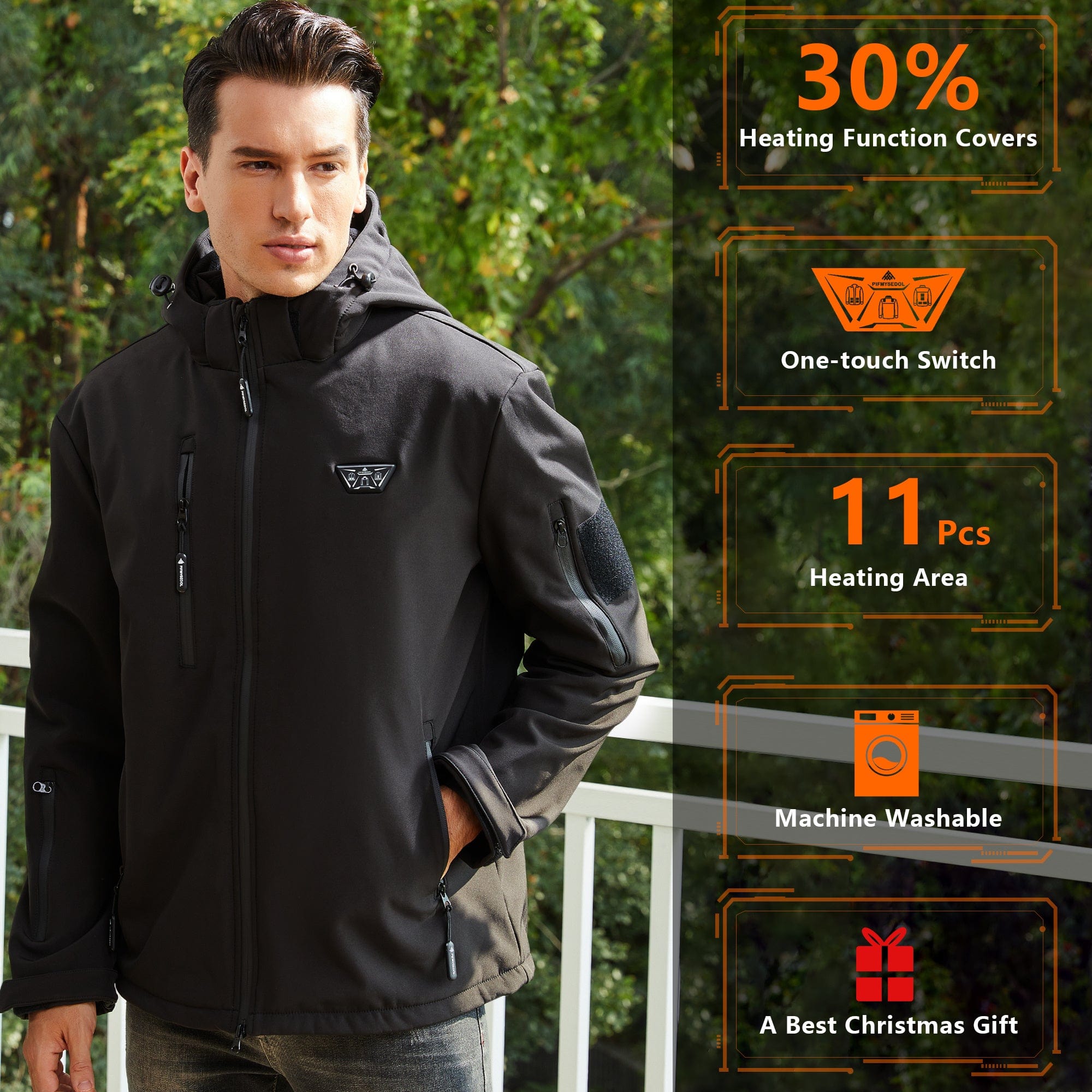 Men's Heated Jacket For Outdoor Sports, Skiing, Hiking - Machine Washable Jacket In Black