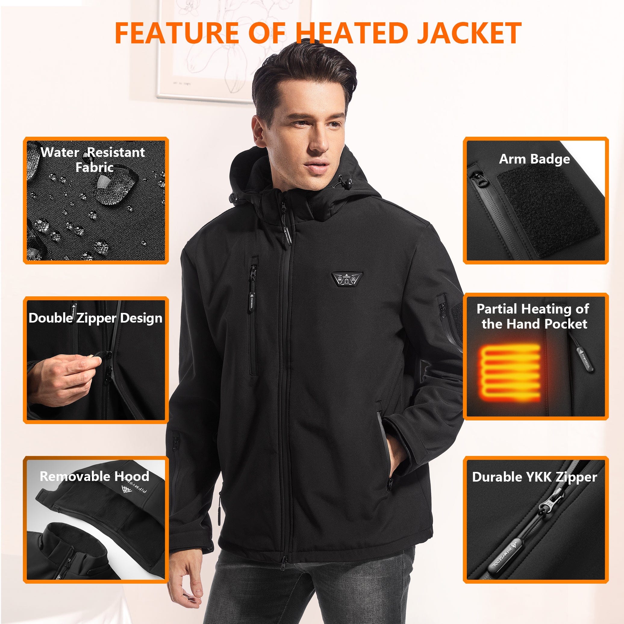 Men's Heated Jacket For Outdoor Sports, Skiing, Hiking - Machine Washable Jacket In Black - Premium Heated Jacket from PIFMYSEDOL - Just $105.28! Shop now at Prepared Bee