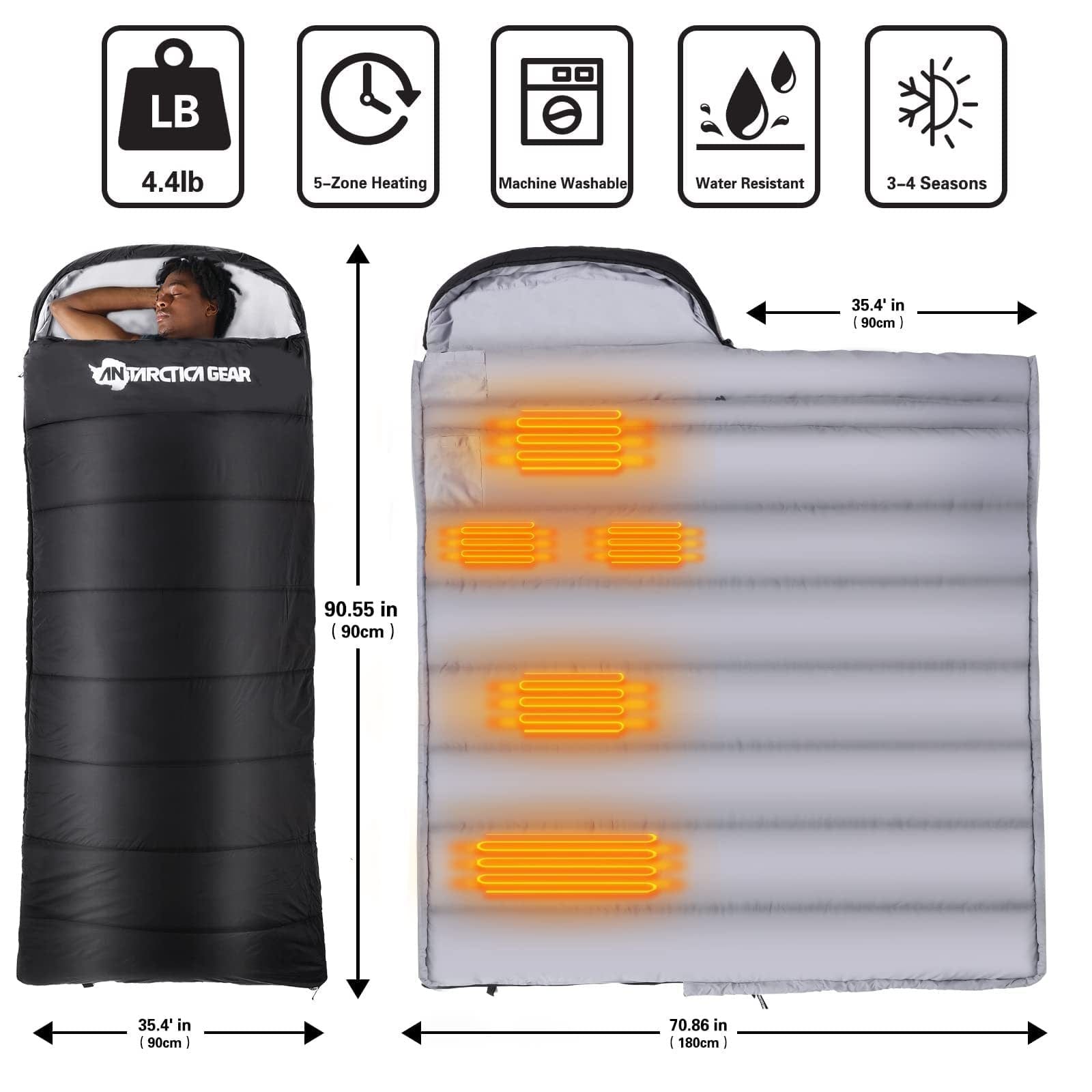 Antarctica Gear Heated Sleeping Bag For Adults 3 - With 16000mah 12v Battery Pack - Cold Weather Sleeping Bag For All Season Hiking & Camping - Black - Premium Sleeping Bags from Prepared Bee - Just $111.85! Shop now at Prepared Bee
