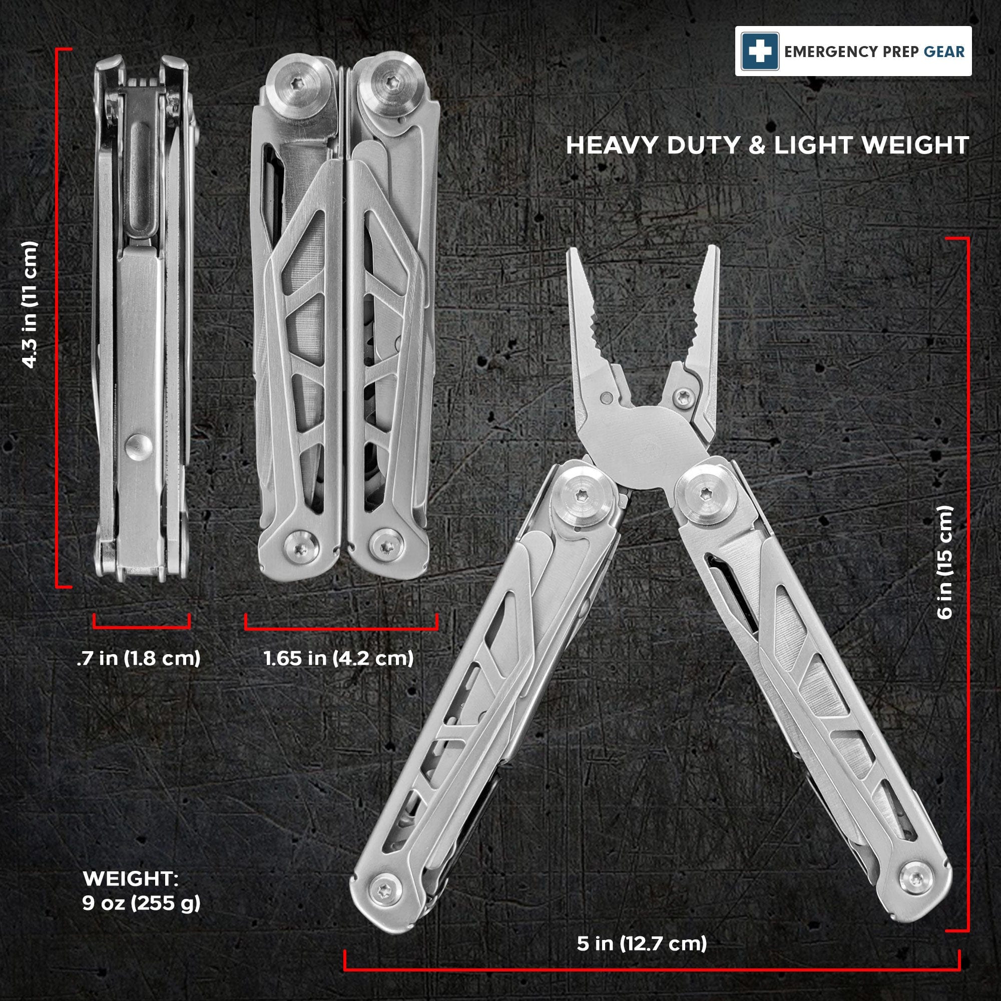 The Perfect Heavy Duty Multitool for Emergencies, Outdoors, Survival, Camping, Hiking - Military Grade Stainless Steel -  ACTION™ Multitool - Premium Tools from Emergency Prep Gear - Just $50! Shop now at Prepared Bee