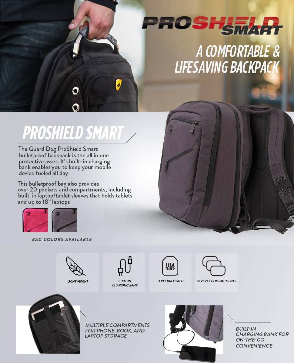 Guard Dog ProShield Smart Bulletproof Backpack - Level IIIA Bulletproof, Built-in Charging Bank - TSA Approved - Premium Body Armor from Guard dog security - Just $189.99! Shop now at Prepared Bee