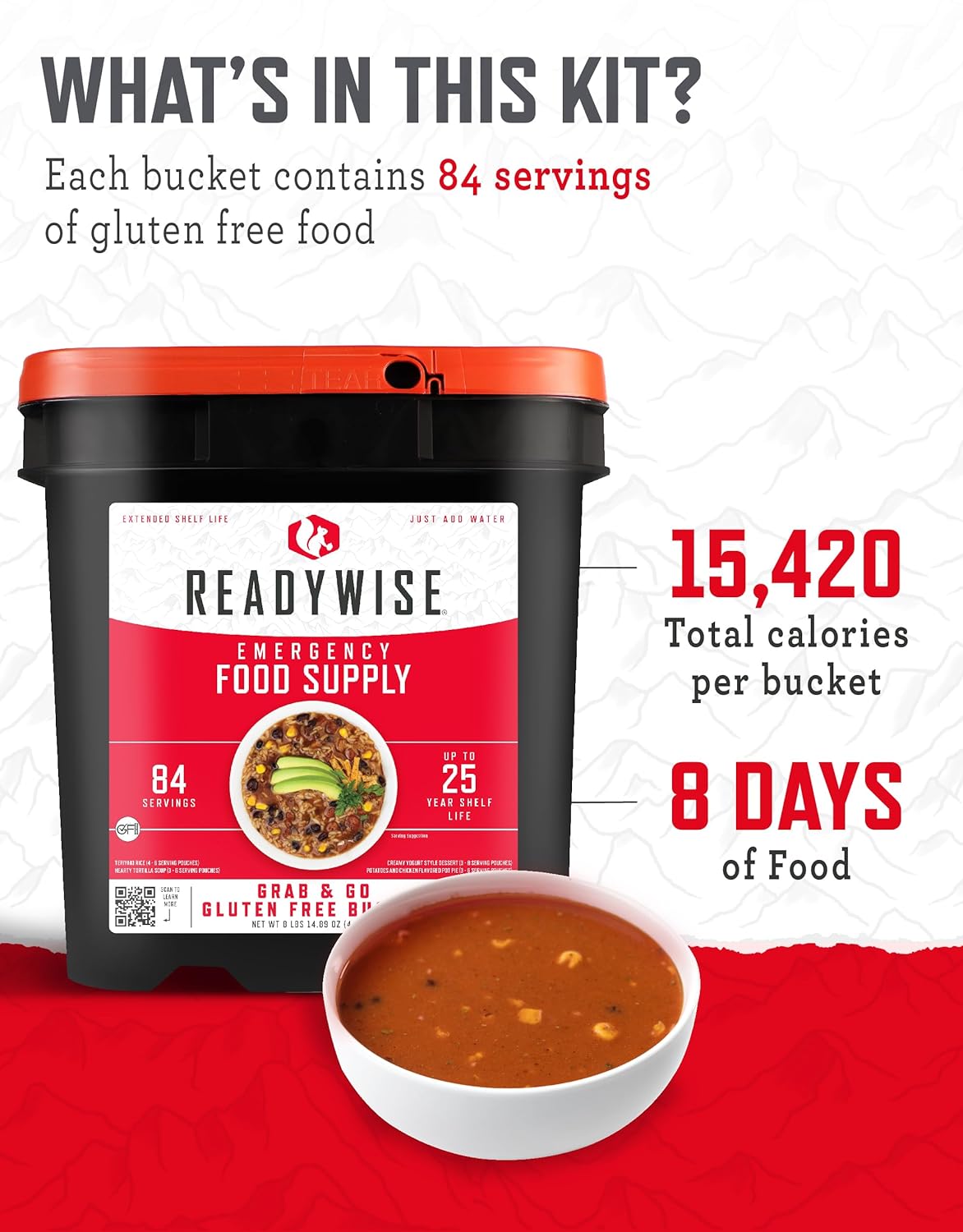 ReadyWise 84 Serving Grab and Go Bucket Gluten Free Freeze Dried and Dehydrated Foods - Premium Emergency Food Supply from ReadyWise - Just $209.99! Shop now at Prepared Bee