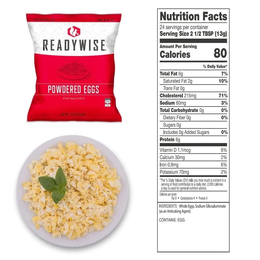 Nutrition Facts About Long-Term Storage 144-Serving Freeze-Dried Powdered Eggs - Essential Emergency Food Supply by ReadyWise