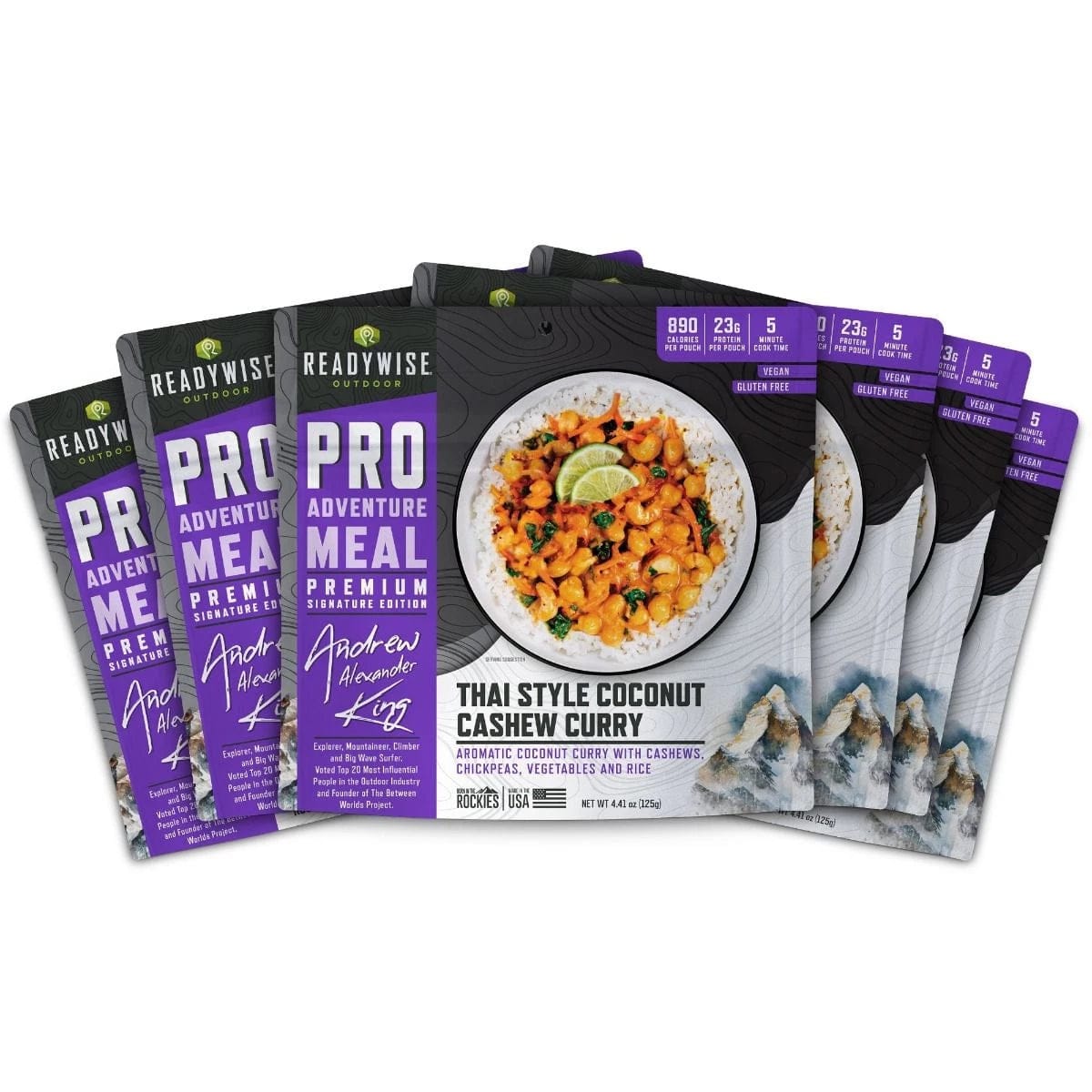 ReadyWise Thai Coconut Cashew Curry: Vegan Outdoor Pro Adventure Meal 6-Pack for Hiking & Camping