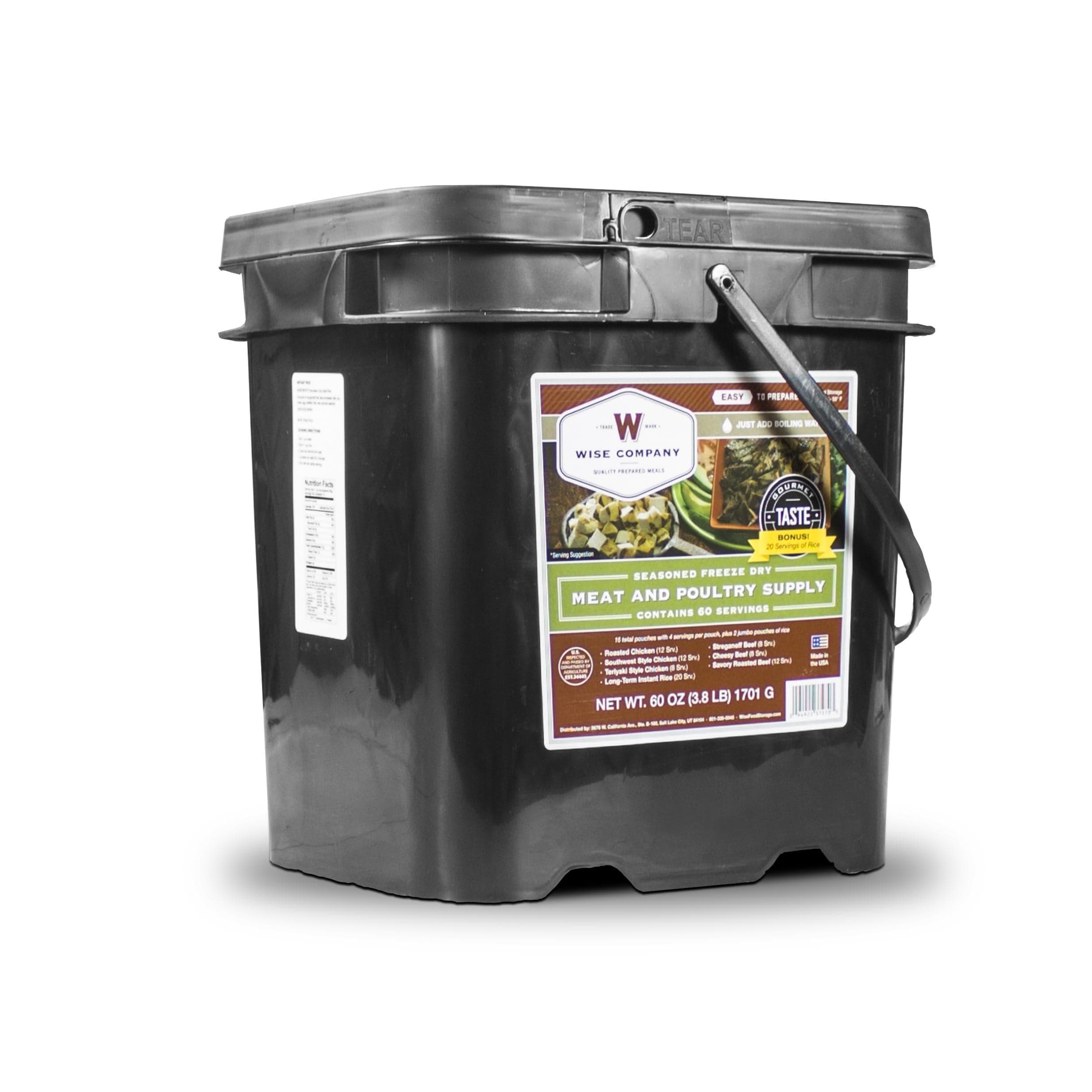 Wise Company 60 Serving Freeze Dried Meat Bucket + 20 Bonus Servings of Rice - Premium Emergency Food Supply from Wise Company - Just $254.99! Shop now at Prepared Bee