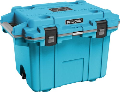 Pelican 50 Quart Elite Cooler - Ultra-Durable, Extreme Ice Retention, Lifetime Guarantee, Made in USA with Integrated Cup Holders & Bottle Opener - Blue/gray